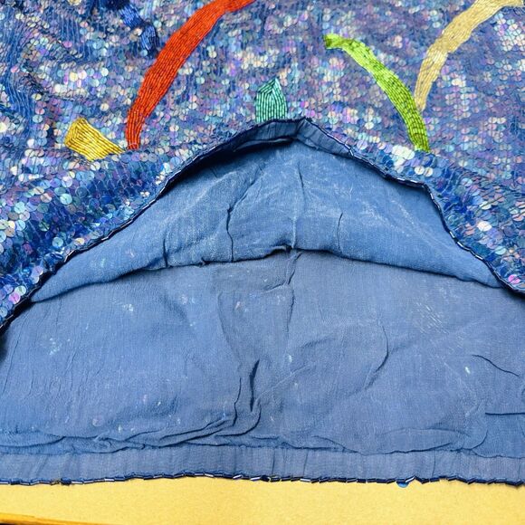 VTG JUDITH ANN Creations Blue Multicolor Sequin Beaded Silk Jacket L Glam Evenin - Picture 3 of 10